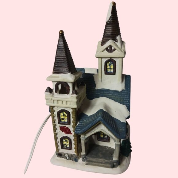 Christmas Streets Vtg Church Light-Up Holiday Village Decoration Ceramic 10x7x5 - Picture 2 of 9